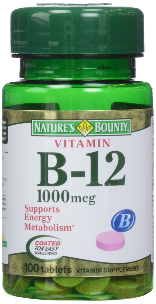 Vitamina B12 di Natura Bounty, Supplemento di vitamina, Supporta il metabolismo energetico e la salute del sistema nervoso, 1000mcg, 100 compresse