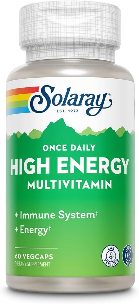 SOLARAY Una volta Daily High Energy Multivitamin, Iron Free, Immune System and Energy Support, Intero Food and Herb Base Ingredienti, Men’s e Women’s Multi Vitamin, 60 Servings, 60 VegCaps