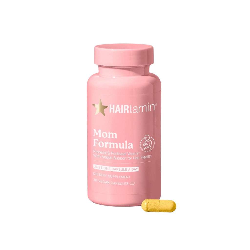 HAIRtamin MOM Vegan Prenatal & Postnatal Multivitamin Supplement & Hair Vitamin Pregnancy, Postpartum, Breastfeeding Probiotic One-a-Day Hair Vitamins with Biotin, Zinc, Iron (30 conti)