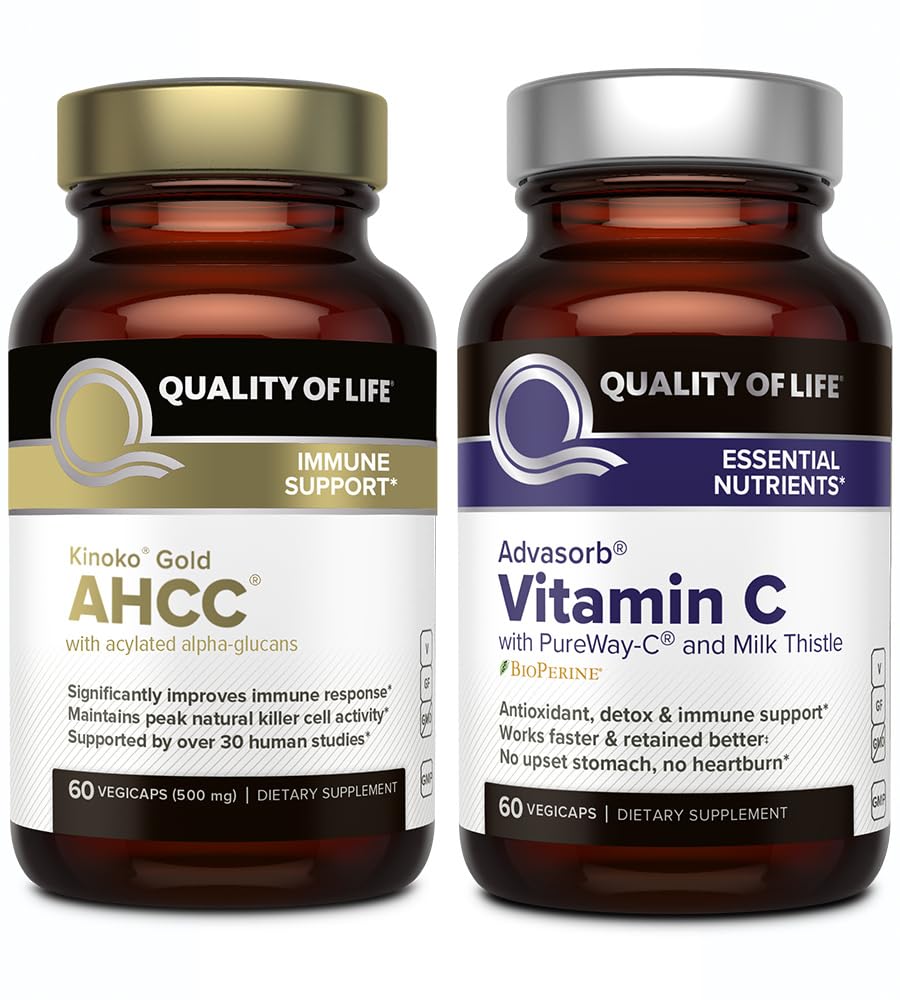 Qualità della vita AHCC Kinoko Oro e Advasorb Vitamina C - Supporto immunitario Bundle