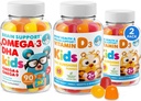Omega 3 DHA Gummies e Vitamina D Gummies per bambini e adulti - No Fish Oil e Gluten Free Immune Health Plant Based Fiber Chewable