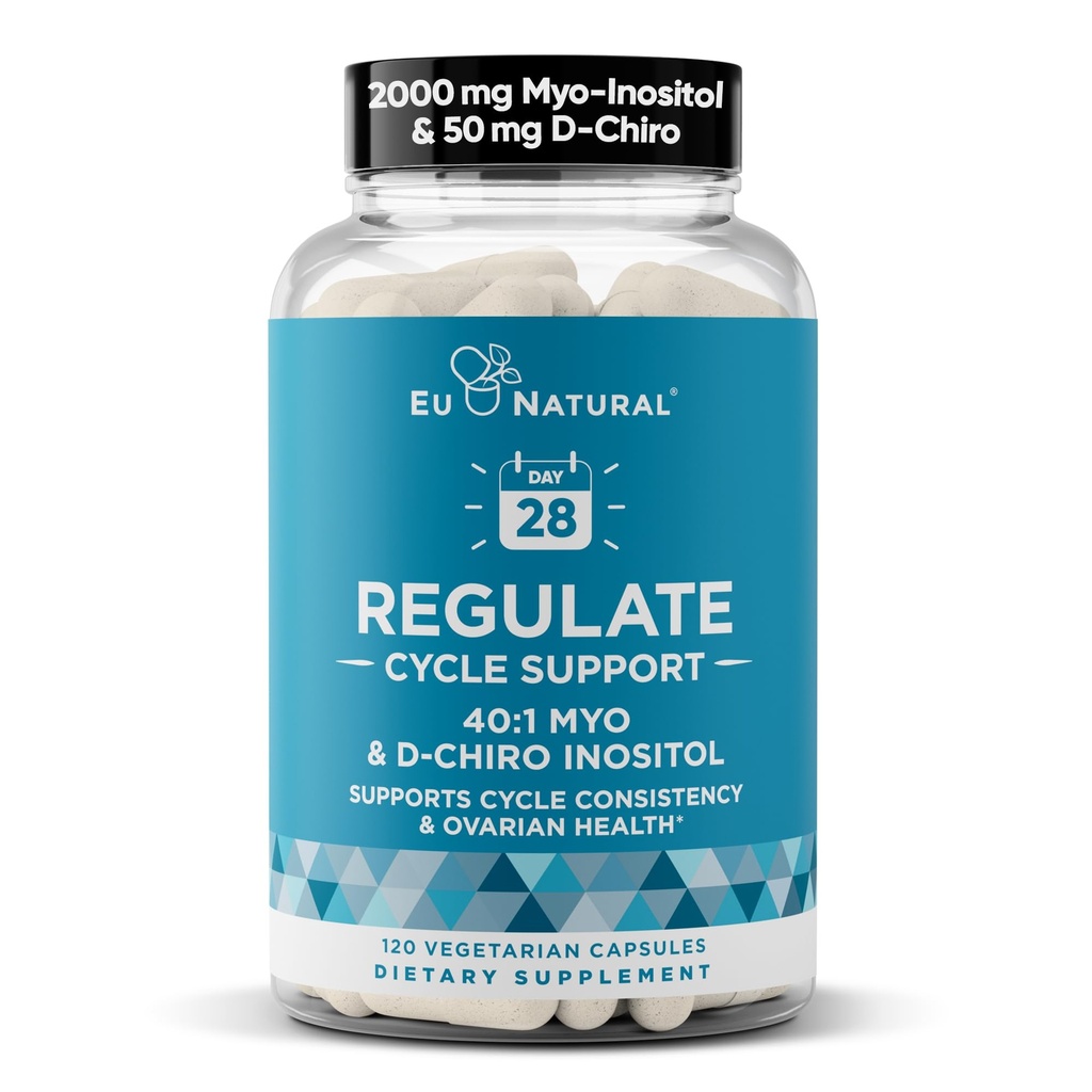 Supporto Ciclo Regolare – Equilibrio dell'ormone per le donne all'Ottimale 40:1 Myo-Inositol 2000 mg & D-Chiro Inositol 50 mg – Supplemento per la coerenza del periodo, supporto mestruale e ovulazione – 120 capsule vegane