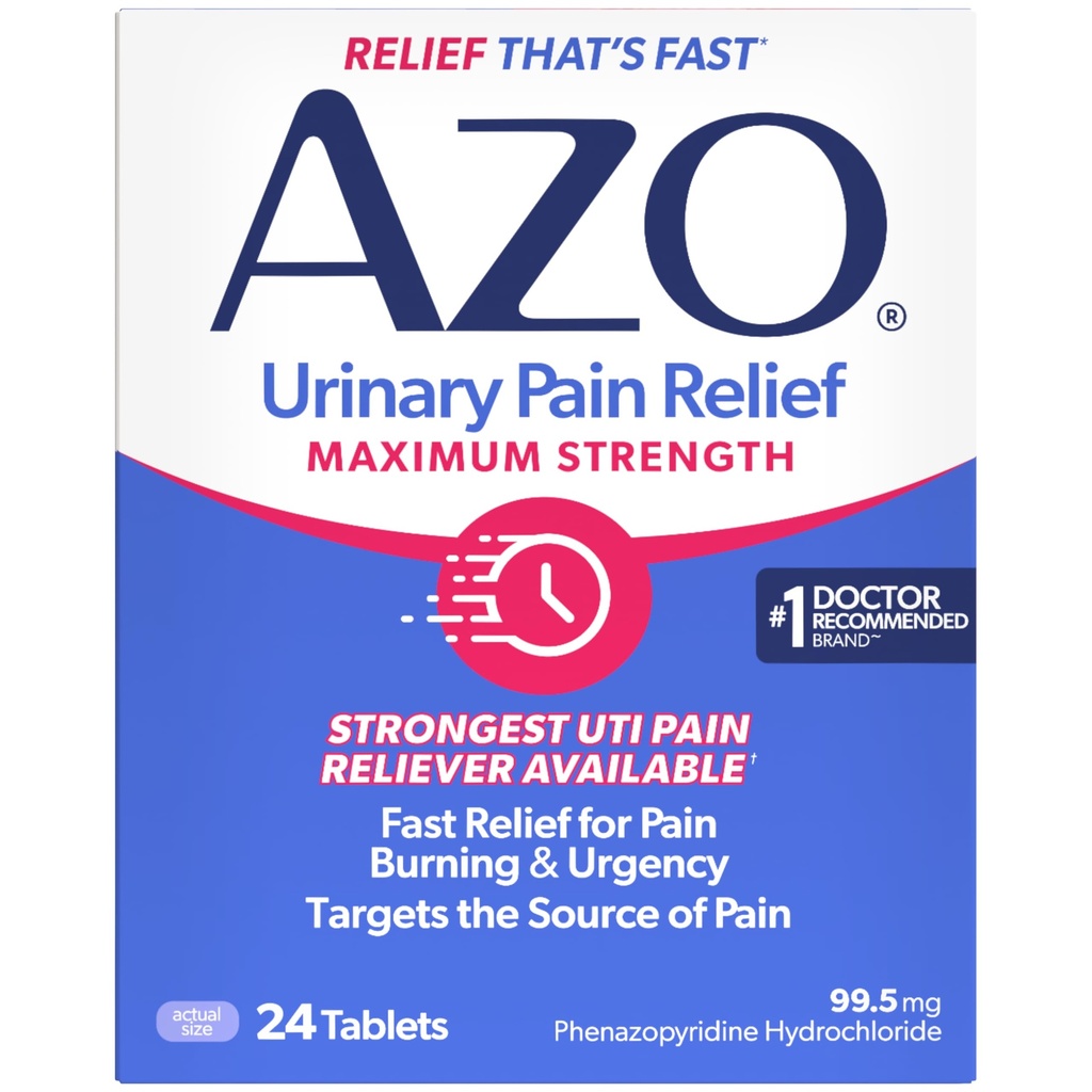 AZO Urinary Pain Relief Massima Forza, Rilievo rapido del dolore UTI, Burning & Urgency, Targets Fonte del dolore, #1 Marchio più attendibile, 24 compresse