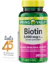 Spring Valley Biotin 5000 mcg 240 Count, Integratore alimentare per Chiodi per Capelli, Vitamine per Capelli per Perdita di Capelli per Donne Bundle con 45 Diabeti Lual decodificato