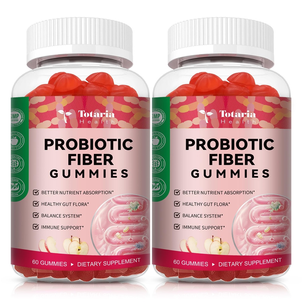 9-in-1 Probiotici Fibra Gummies per Adulti & Teens 16G Fibra per Serving, Psyllium Fibra Supplemento con 5 miliardi CFU Bacillus Coagulans, Inulina, ACV per Digestivo, Gut & Immune Wellness - 2 Bottiglie