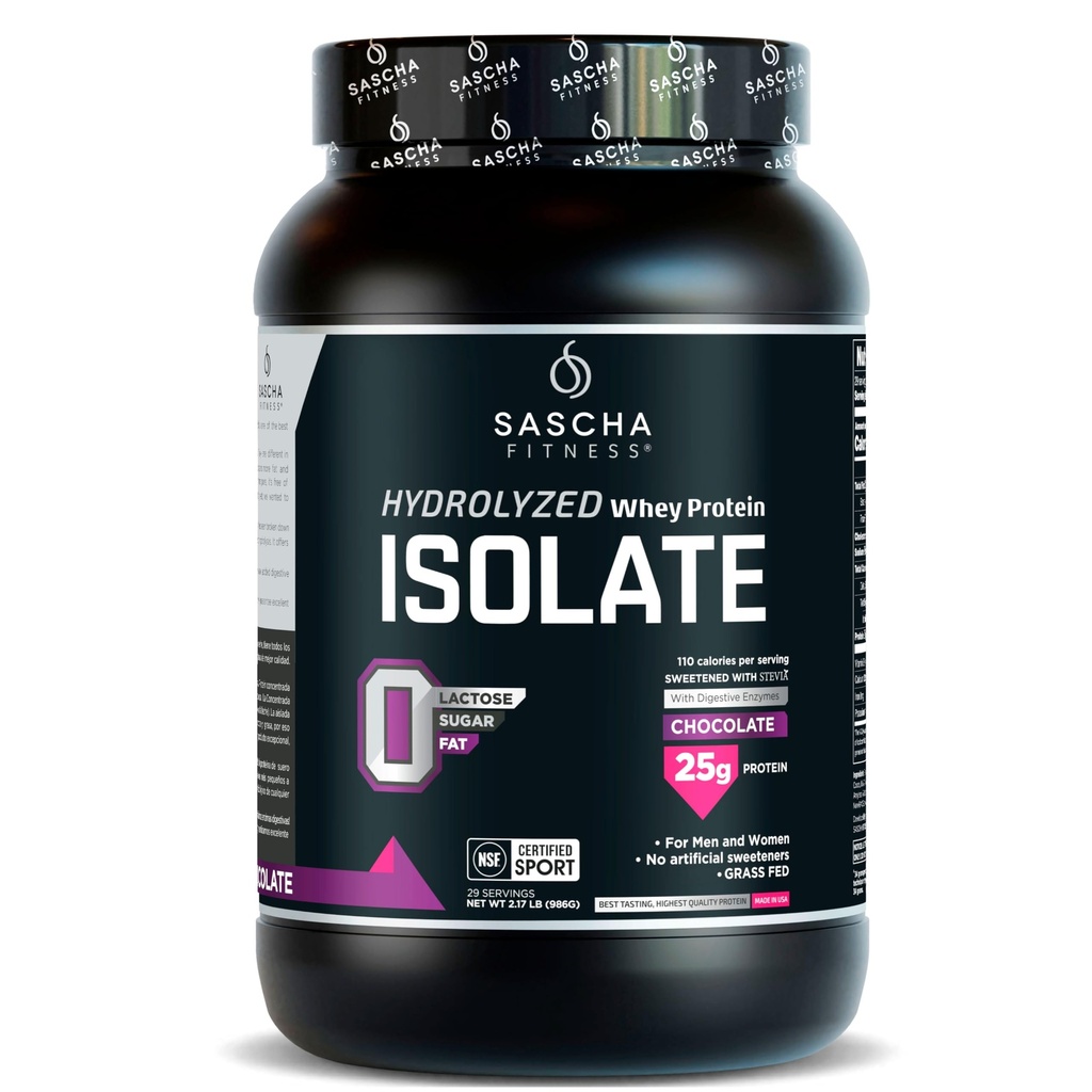 SASCHA FITNESS Isolato di proteine del siero di latte idrolizzato, 100% erba-Fed (2 Pound, cioccolato)