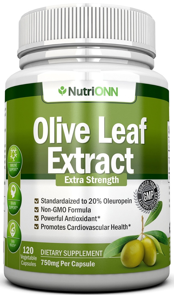 Estratto di Foglie di Oliva - 750 Mg - 120 Capsule - Extra Forza - 20% Oleuropeina - Non OGM Formula - Qualità Premium Da Foglie di Oliva Pure - Potente Antiossidante - Grande per Cuore, Pelle e Cervello