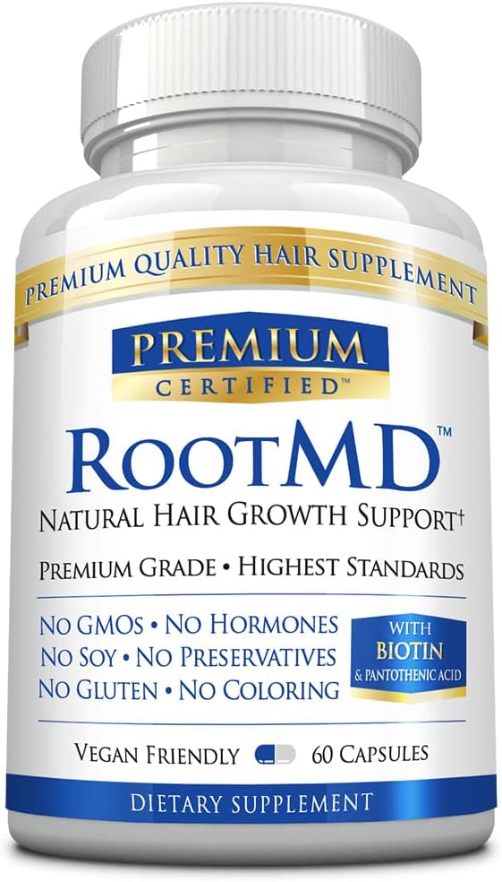 RootMD - Stimola la crescita dei capelli, Follicoli ringiovaniti, Migliora la Circolazione della Scala - Biotina, Rame, Acetato di Tocoferile, Palmetto di Sega - Tutto Naturale Vegan Friendly - 60 Capsule