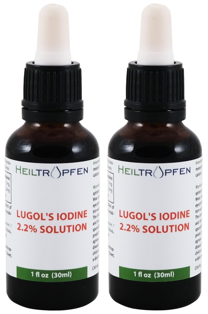 2X 2,2% Soluzione Iodio di Lugol 2x1 Fl Oz - 2x30 ml | Ingredienti di grado farmaceutico | Soluzione Lugols Realizzata con Iodina e Potassium Iodide | Set di due bottiglie | Heiltropfen®