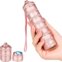 Organizzatore di pillole in metallo di 7 giorni - scatola impermeabile della pillola della vitamina di viaggio, scomparti giornalieri del contenitore di pedaggio 7, contenitori settimanali della pedana per i supplementi di medicina olio di pesce, rosa