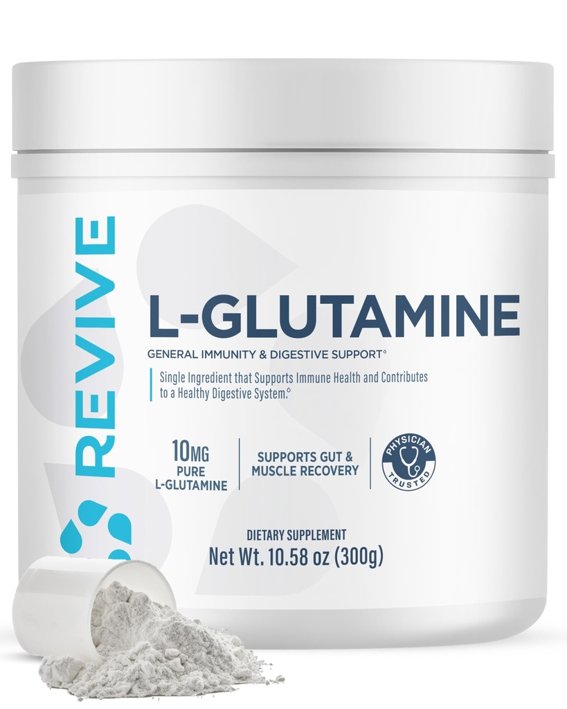Revive Gut L-Glutamine Powder MD - Muscle Recovery & Immune System Booster for Adults - Promuove la salute digestiva & riduce la durezza muscolare - Immunity & Digestion Vegan Pure L Glutamine Supplement