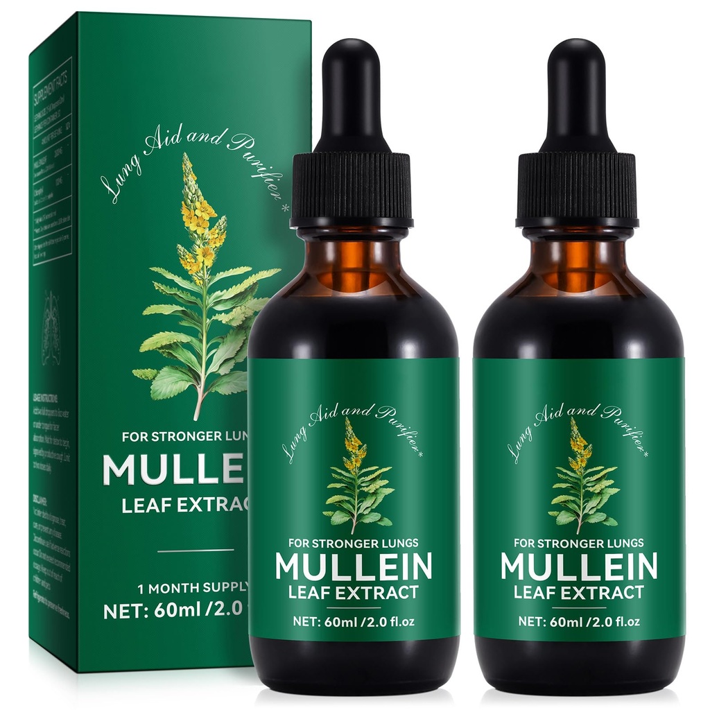 Gocce di Mullein per polmoni 4 Fl Oz - Estratto di foglie di Mullein per polmoni con clorofilla - Supplemento naturale di erbe per la pulizia polmonare, supporto respiratorio, aumenta l'immunità, benessere digestivo