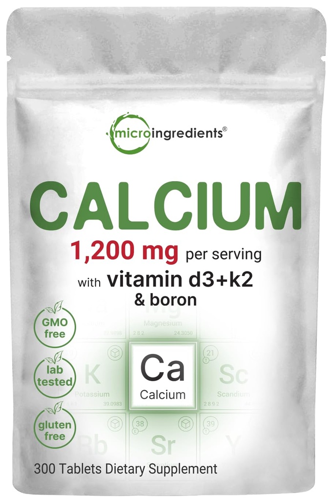 Micro Ingredienti Calcium 1,200 mg con vitamina D3 & K2, 300 compresse | Integratori di calcio per le donne e gli uomini | Supporto complesso minerale Bone, denti, colon & salute cardiovascolare | Non OGM, senza glutine