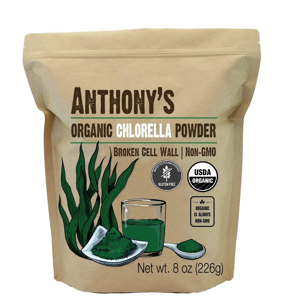 Polvere di clorella organica di Anthony, 8 oz, non OGM, senza glutine, parete cellulare rotta
