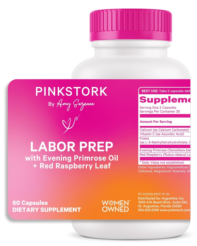 Integratore di Prepazione Del Lavoro di Cicogna Rosa – Olio di Primrose di Sera & Foglia di Lampone Rosso per il Terzo Trimestre, Il Lavoro Gentle & Supporto Postpartum, Gravidanza & Alimentazione Sicuro, 60 capsule vegane