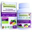 7 in 1 Elderberry con ZINC, Vitamina C, Vitamina D, Echinacea, Ginger & Indian Gooseberry (Amla). Capsule di mirtillo Premium 90 ct, tutto naturale, non OGM, vegan, senza polvere di riso, senza glutine