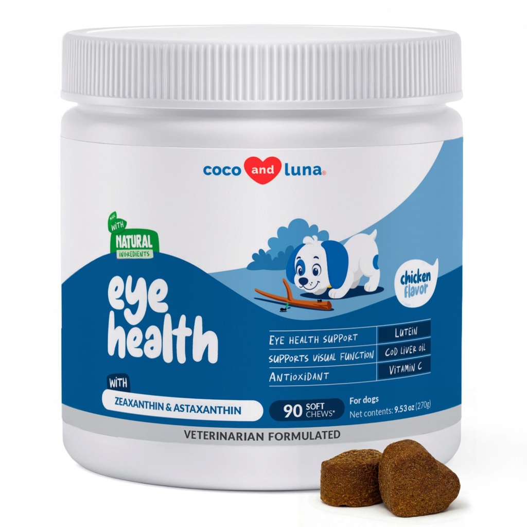 Supporto per gli occhi per i cani - 90 Soft Chews - Supplementi per cani per la visione, Vitamine per gli occhi per i cani, con antiossidante olio di fegato di Cod, Supplemento Omega Dog, omega 3 EPA e acidi grassi DHA.