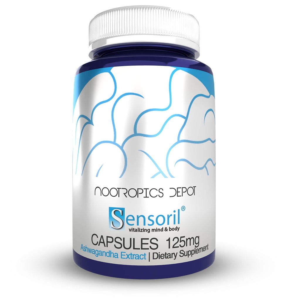 Nootropics Depot Sensoril Ashwagandha Capsule | 125mg | 180 Ct. | Ayurveda Supplemento | Standardized Withania somnifera Extract | per sostenere l'energia sana, la cognizione mentale + la salute cardiovascolare
