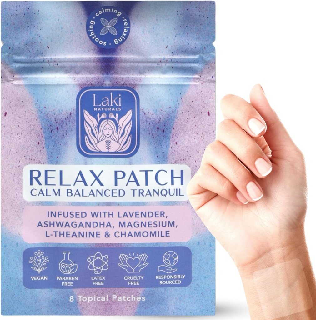 Laki Naturals Relax Patch (Pack of 8) | Ingredienti naturali pianta-basati per lo stress e la preoccupazione | Formula calmante per il sonno migliore