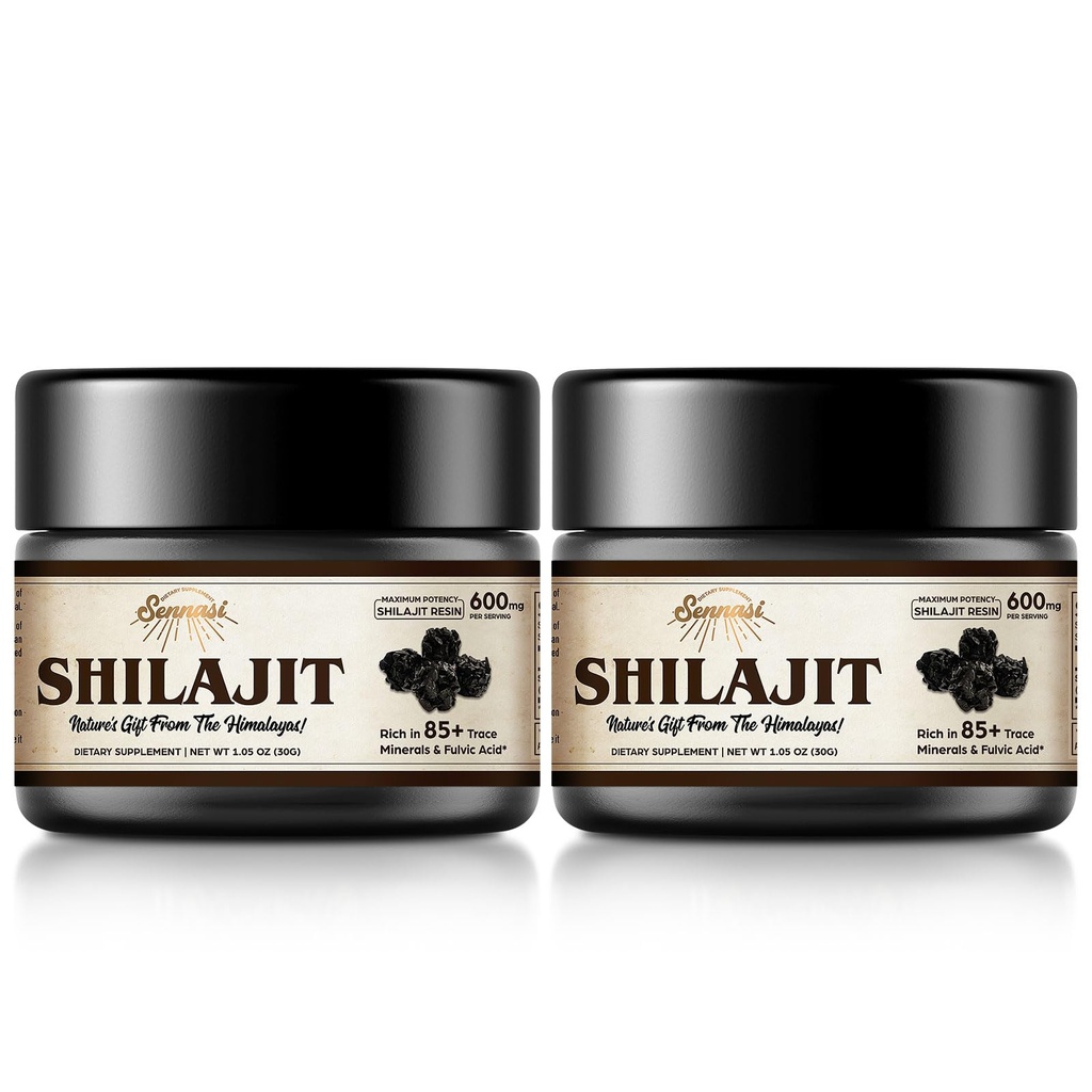 Shilajit Pure Himalayan Organic Shilajit Resina - 600mg Massima potenza naturale Shilajit Resina con 85+ Trace Minerals & Acido Fulvic per l'energia, Supporto immunitario, 30 Grammi (2 Confezione)