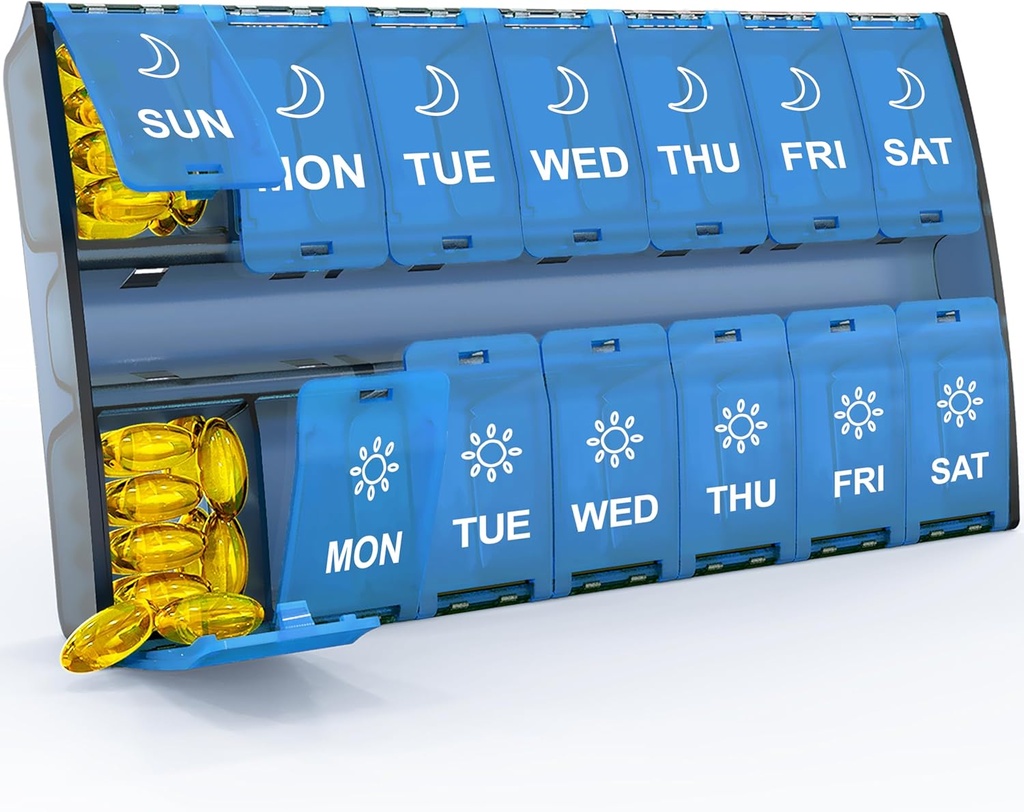 XL Large Weekly Pill Organizer 2 volte al giorno, Hinged Lids Daily Vitamin Pill Box Holder Am Pm, Big Pill Container 7 giorni, Organizzatore di farmaci due volte al giorno, Organizzatore di medicina per supplemento