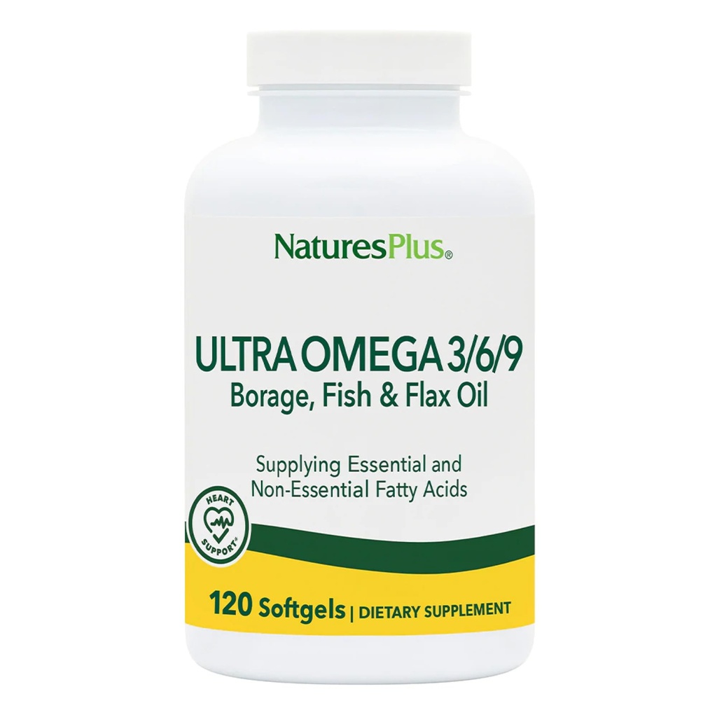 Nature Plus Ultra Omega 3 6 9-1200 mg, 120 Softgels - Olio di borraccia, Olio di pesce, Integratore di olio di lino - Senza glutine - 120 Serve