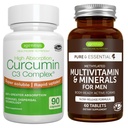 Multivitamina e minerali per gli uomini + alto assorbimento Curcuminoidi C3 Complex, Vegan Bundle, rilascio prolungato Multivitamina + 300% più grande assorbimento curcuminoidi con rapido assorbimento, di Igennus