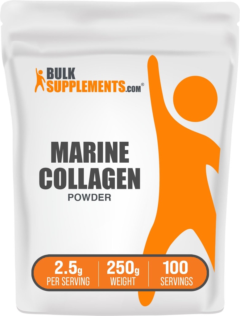 BulkSupplements.com Polvere di collagene marino - Peptidi di collagene marino Supplemento, per capelli, pelle, e chiodi - Idyrolyzed & Gluten Free, 2.5g per porzione, 250g (8.8 oz) (Pacchetto di 1)
