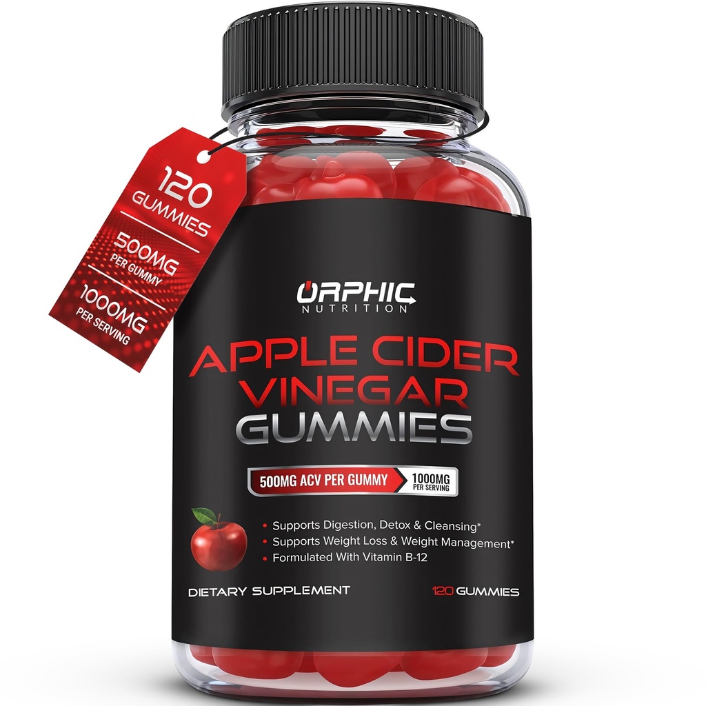 ORPHIC NUTRITION Aceto di sidro di mele Gummies - 1000mg - ACV perdita di peso Gummies - Supporti Digestione, Detox & Cleansing - VIT B12, Beetroot - Gomitas de Vinagre de Manzana (120 pz)