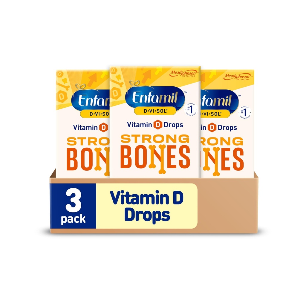 Enfamil Baby Vitamin D-Vi-Sol Vitamin D Liquid Supplemento Drops for Infants, Supporting Strong Teeth & ossa in neonati, Facile da usare, senza glutine, 50 mL Dropper Bottiglia, Confezione da 3