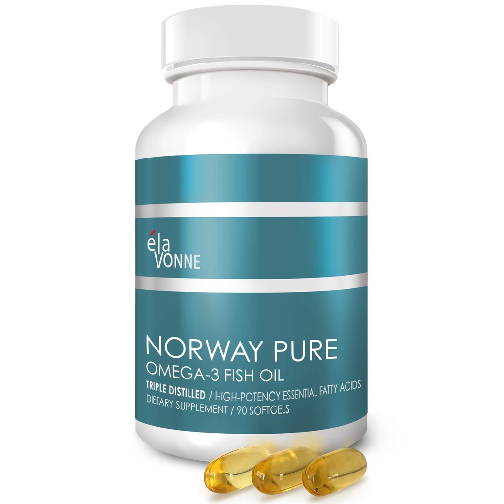 Norvegia Pure Omega-3 Fish Oil Softgels 2.400mg (90ct) - 4X Concentrated EPA & DHA, Triple Distilled, Burpless, Wild Caught, Skin & Hair, Joints, Heart Health