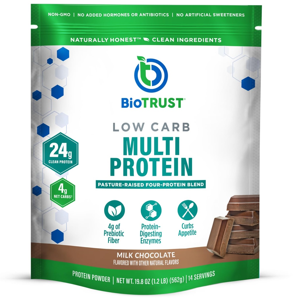 BioTrust Low Carb Protein Powder – Delicious Whey & Casein Blend from Grass-Fed Hormone Free Cows – Non OGM, Gluten Free (Chocolate)