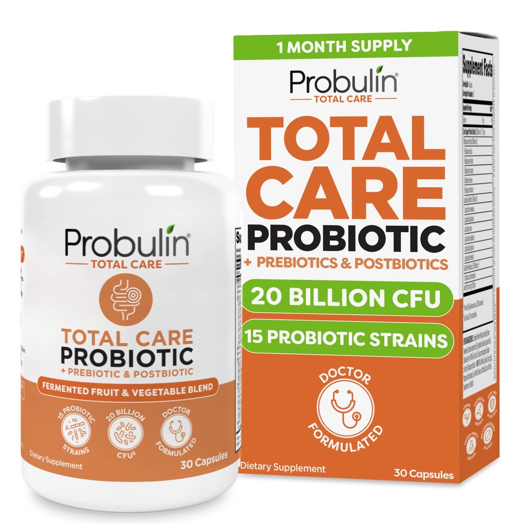 Probulin Total Care Probiotici Supplemento, Daily Gut, Digestivo e Immune Salute Probiotici Capsule per Uomini e Donne, 20 miliardi di CFU, Vegan, 30 Conte Bottiglia
