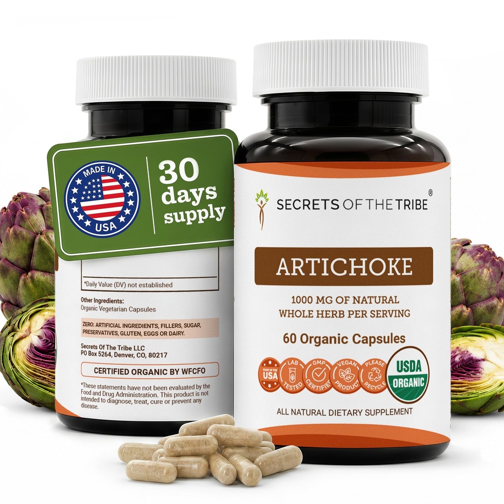 Segreti della Tribe Artichoke 60 capsule, 1000 mg, Artichoke (Cynara scolymus) Foglia secca (60 capsule)
