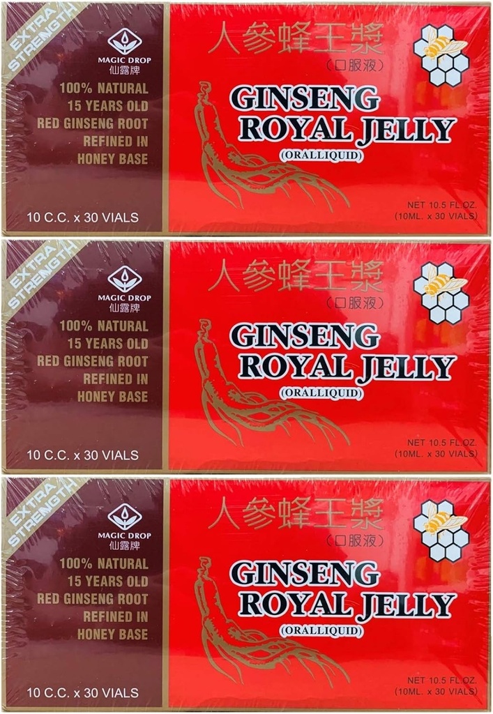 3 scatole goccia magica Ginseng Royal Jelly (30 fiale), totale 90 raggi