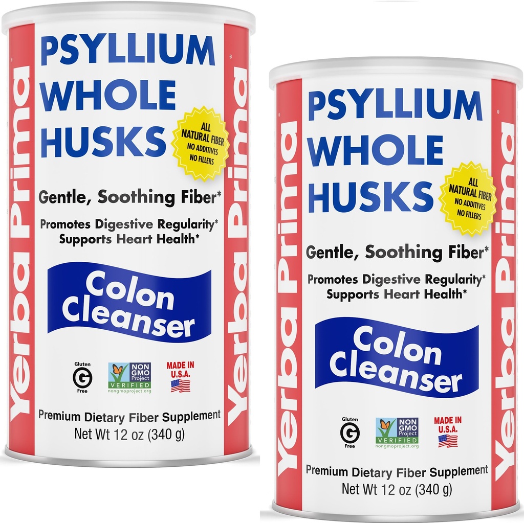 Yerba Prima Psyllium Whole Husks, 12 oz (2 Pack) - Colon Cleanser, Gluten Free, Non OGM, Regolarità rilassante