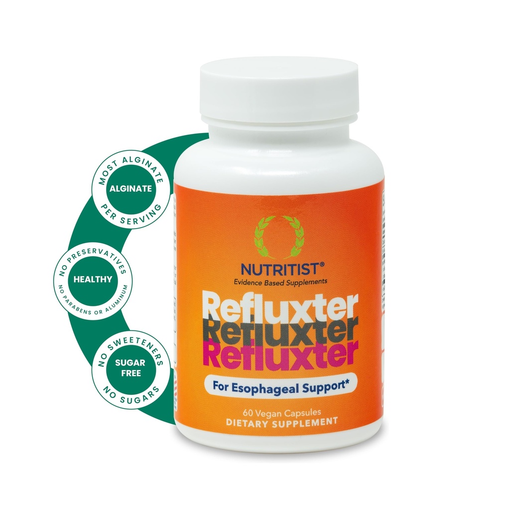 Refluxter Sodium Alginate Capsules – Natural Acid Reflux & GERD Relief Supplement. Supporta LPR, Reflux silenzioso, bruciore di stomaco, indigestione. Terapia Alginata. Alginato de sodio. 60 capsule vegane