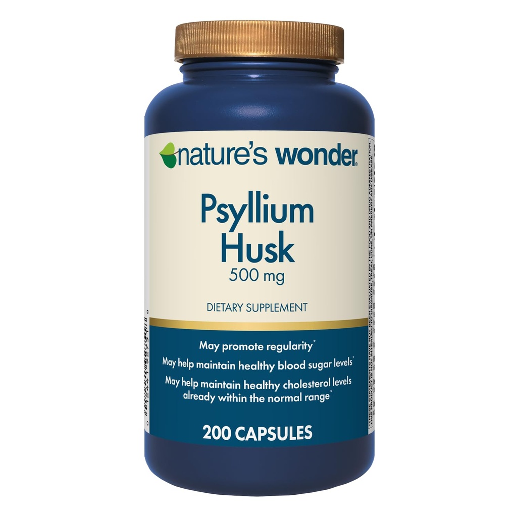 Wonder Psyllium Husk 500 mg capsule per la salute digestiva, fibra vegetale, 200 conte