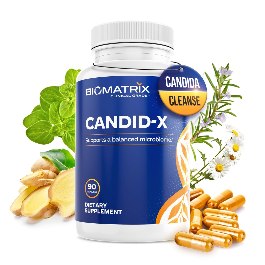 BioMatrix Candid-X Gut Cleanse with Berberine, Oregano, Sodio Caprylate, Camomilla, Ginger, PAU D'arco, Integratore Digestivo per Uomini e Donne | 90 Capsule