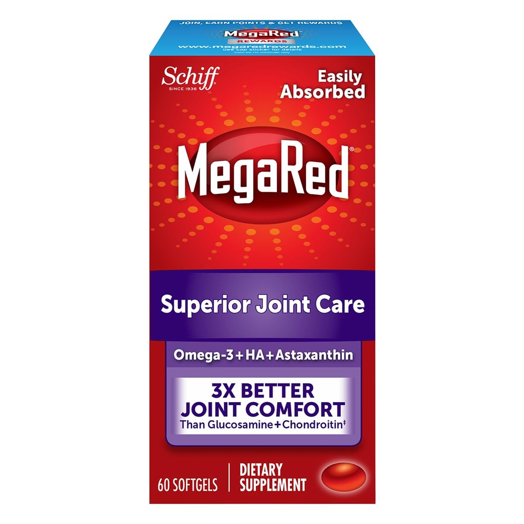 Omega-3 Krill olio e supplemento congiunto - Megared Joint Care 60 softgels - acidi grassi EPA/DHA, antiossidanti, acido ialuronico, nessun retrogusto di frusta come con Fish Oil