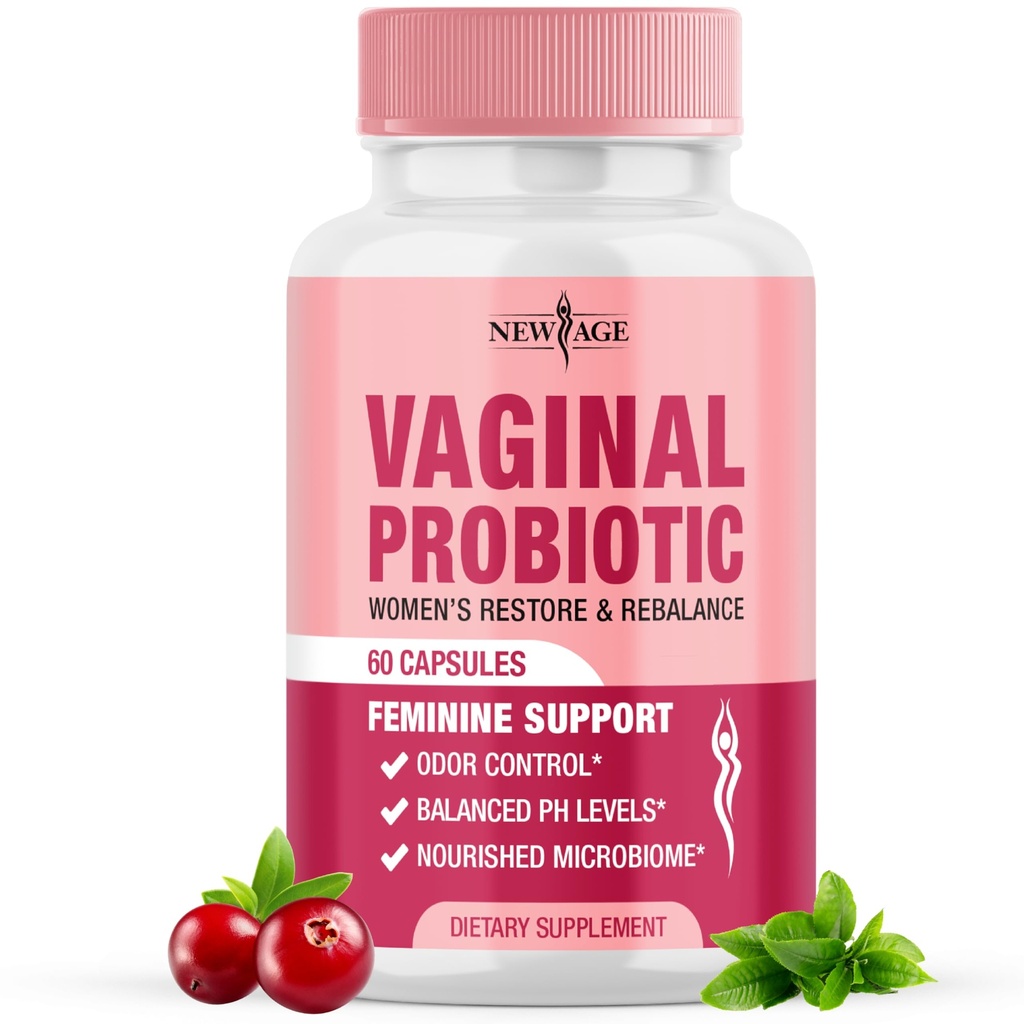 NUOVO AGE Probiotici Vaginali per le donne con prebiotici, estratto di mirtillo, e una miscela di Lactobacillus Probiotic, Supporta bilancia di pH sano, controllo dell'odore, flora vaginale - 60 capsule