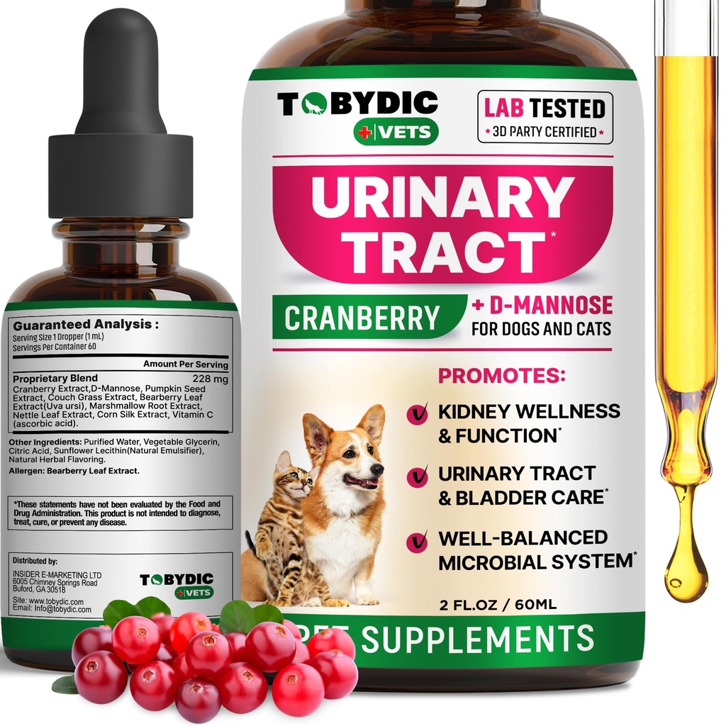 Cat & Dog Natural UTI Medicine & Urinary Tract Infection Treatment with Cranberry - Kidney + Bladder Support Supplement - Migliore prevenzione per l'incontinenza e le pietre della vescica dell'urina - Pet Renal Health