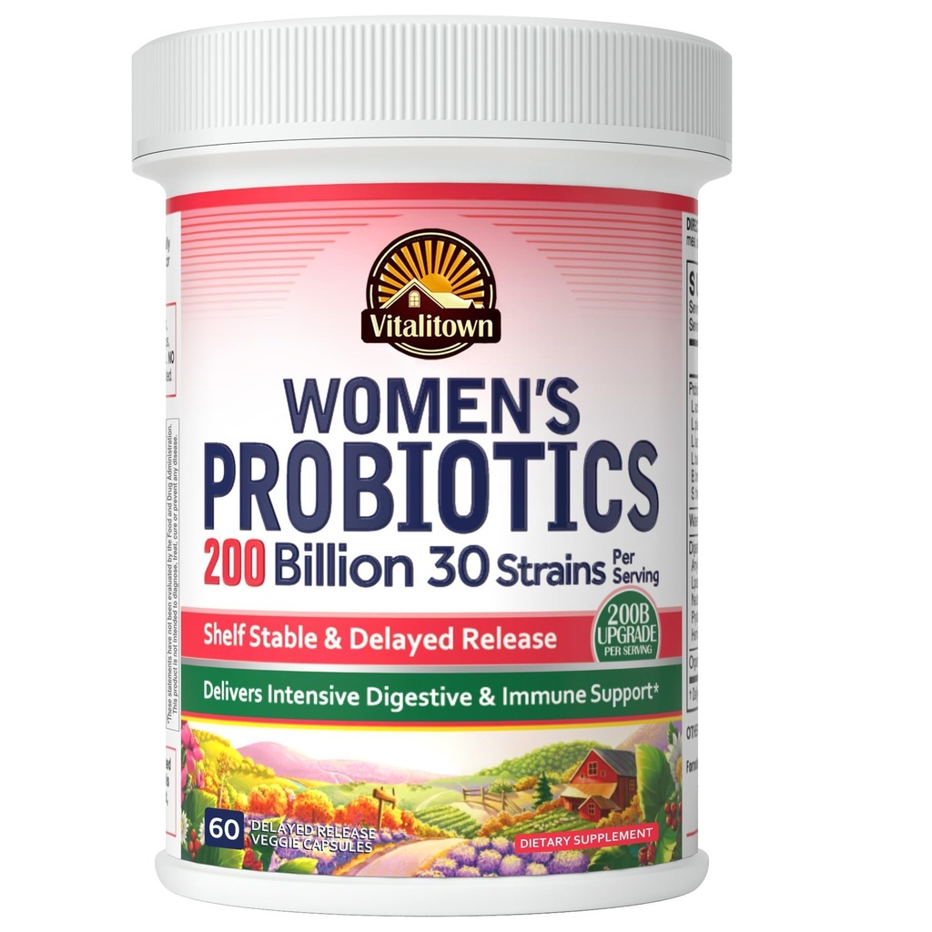 Probiotici Vitalitown Women’s | 200 miliardi di CFU 30 Strains | 60 ct | Stable Shelf, Acid Resistant | Replenish Good Bacteria, Intensive Digestive & Vaginal Support | Vegan, Non OGM