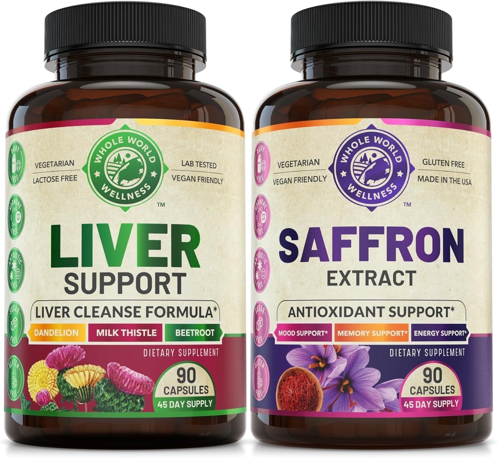 Formula di riparazione del detox del fegato e pure Bundle dell'estratto dello zafferano (una bottiglia ogni). Supporta la salute del fegato, il potenziamento dell'energia, il mood, la funzione metabolica. USA Made.