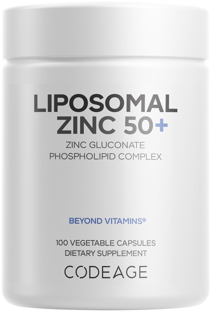 Codeage Liposomal Zinc Supplemento – 3 mesi di alimentazione – Un al giorno - 50 mg Zinc Gluconate Vitamin Pills - Integratori minerali essenziali Zinc Plus Matrix Liposomal Delivery - Vegan Non-GMO - 100 capsule