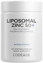 Codeage Liposomal Zinc Supplemento – 3 mesi di alimentazione – Un al giorno - 50 mg Zinc Gluconate Vitamin Pills - Integratori minerali essenziali Zinc Plus Matrix Liposomal Delivery - Vegan Non-GMO - 100 capsule