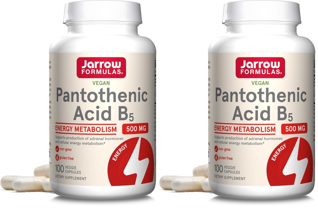 Jarrow Formulas Acido Pantotenico B5 500 mg - 100 Caps Veggie - Essential B Vitamin - Energy Production & Metabolism Support - 100 Serve (Pack of 2)