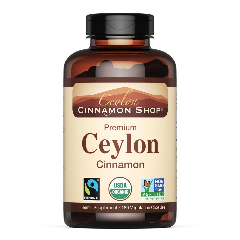 Ceylon Cinnamon Shop Organic Ceylon Cinnamon (100% Certificato) Supplemento, 180 capsule, 3 mesi di fornitura