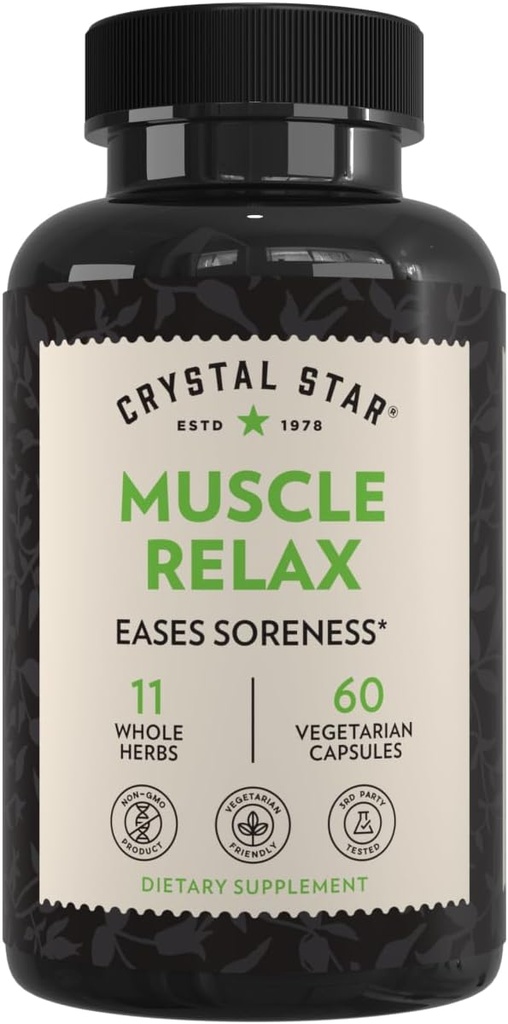 Crystal Star Muscle Relax (60 capsule) – Rilievo di erbe dai muscoli del dolore, Cramps & Spasms – Radice Valeriana, Giamaica Dogwood & Cramp Bark - Non-GMO