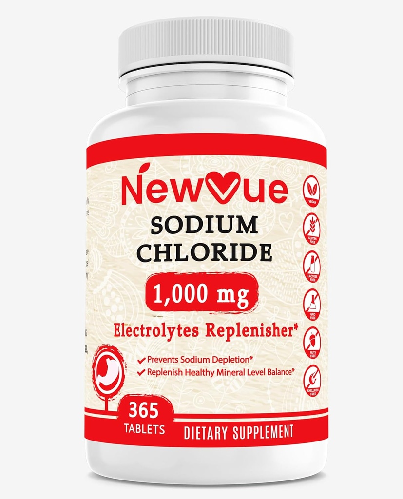 Cloruro di sodio 1000mg, 365 compresse - Compresse di sale, Non OGM, Gluten Free - Bere con elettroliti Sostituiti